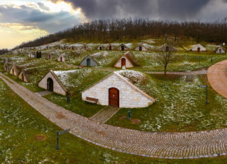 Traditional wine cellars in Hercegkut near Sarospatak Tokaj region Hungary - Button Hill
